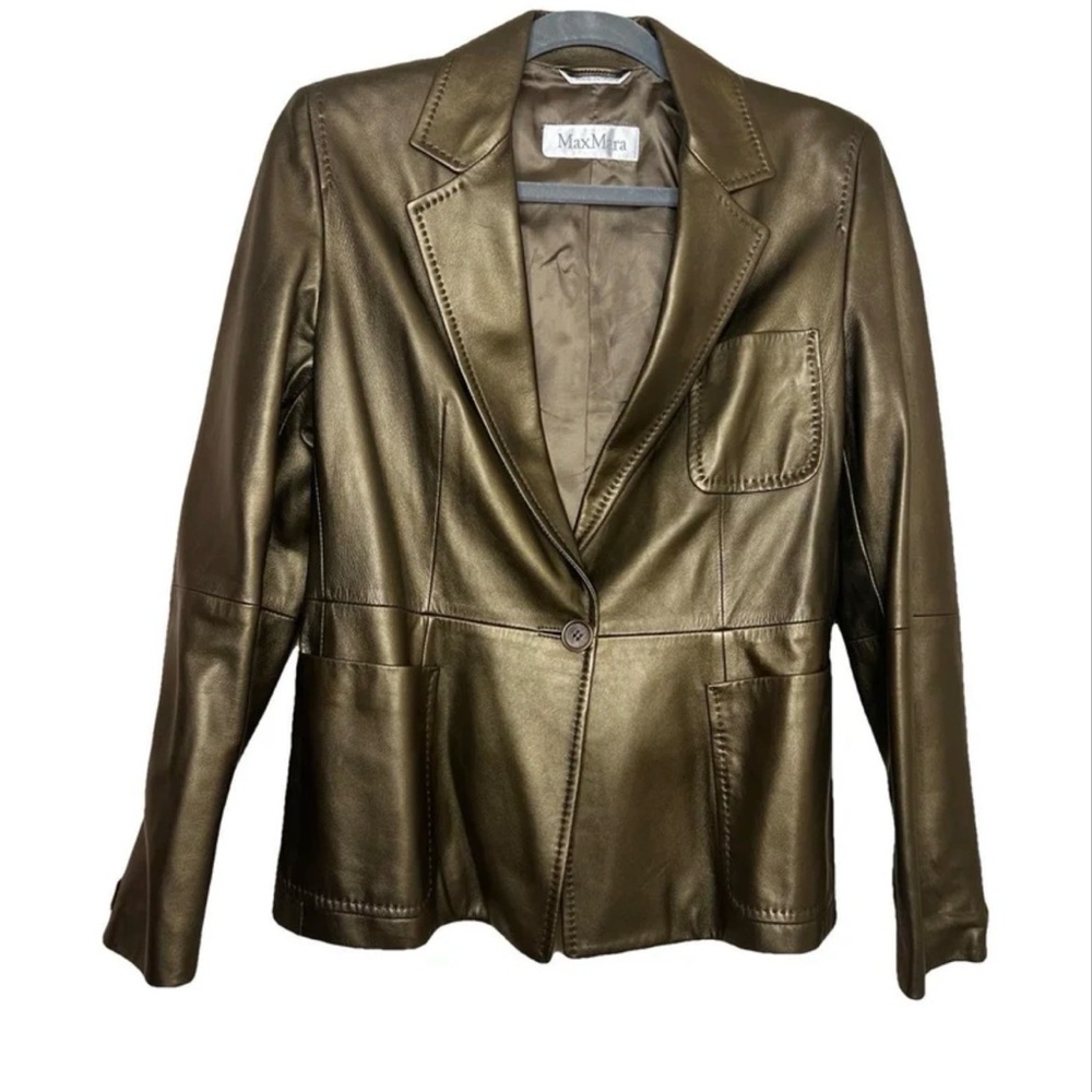 MaxMara Women's Metallic Green Leather Jacket